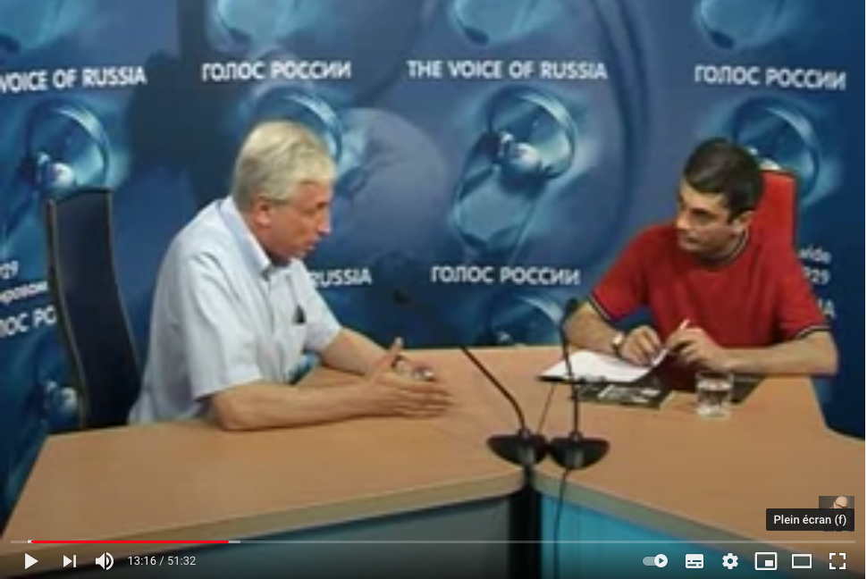 Screenshot Youtube. Interview-conférence de Леонид Михайлович Милечин, par Армен Гаспарян. 2015-04-08